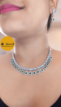 Image 3 of Julie Green-Stunning American Diamond Necklace Set with Earrings