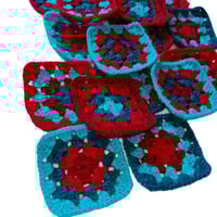 Image 5 of 20 Crochet Granny Squares Petrol Claret Turquoise Lipstick Colour Scheme 3-inch