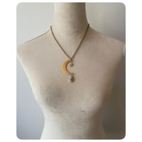 Image 4 of Solid Brass Moon Pendant Necklace - Mini Sun and Mexican Opal