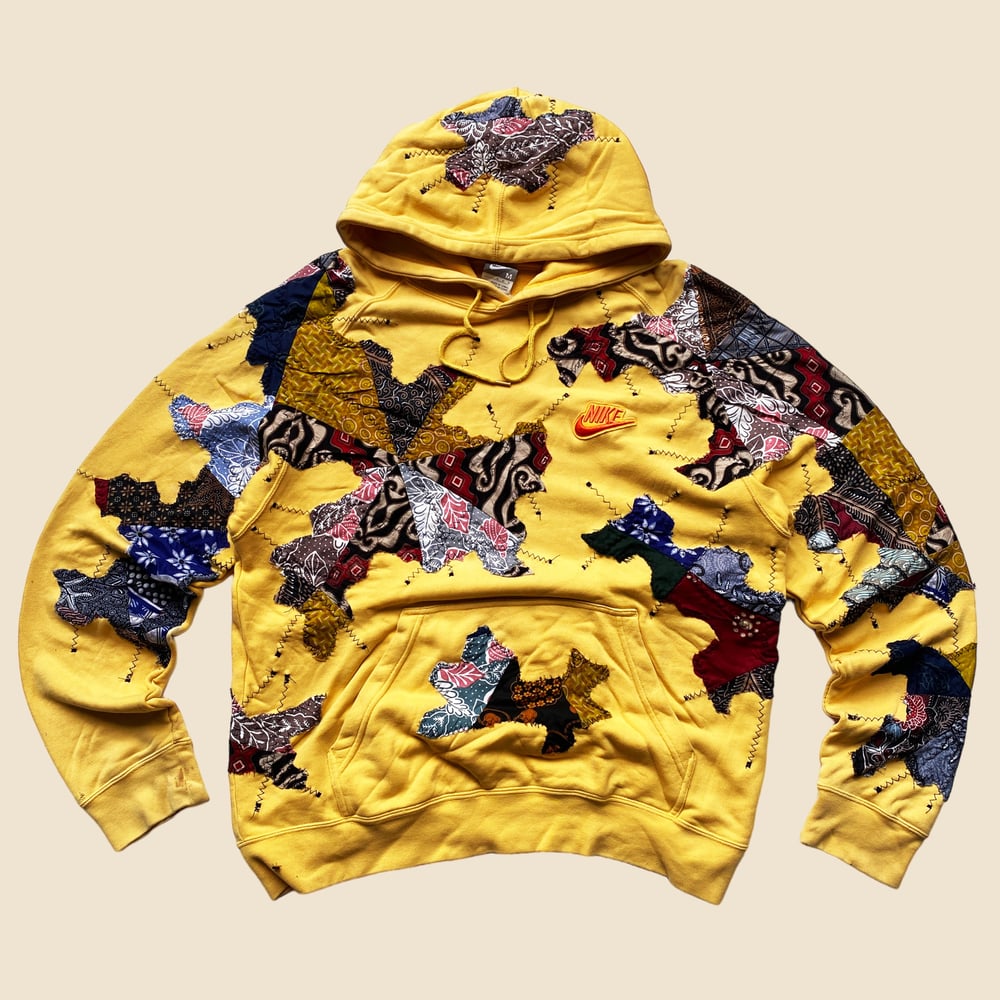 REWORKED NIKE BATIK PATCHWORK YELLOW HOODIE SIZE M