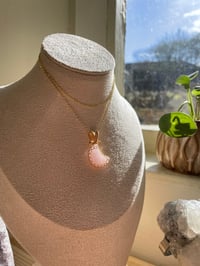 Image 2 of Gold Rose Quartz Moon  Crystal Necklace