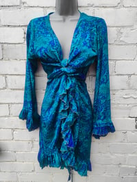 Image 1 of Wrap Dress- Henna green blue m-l