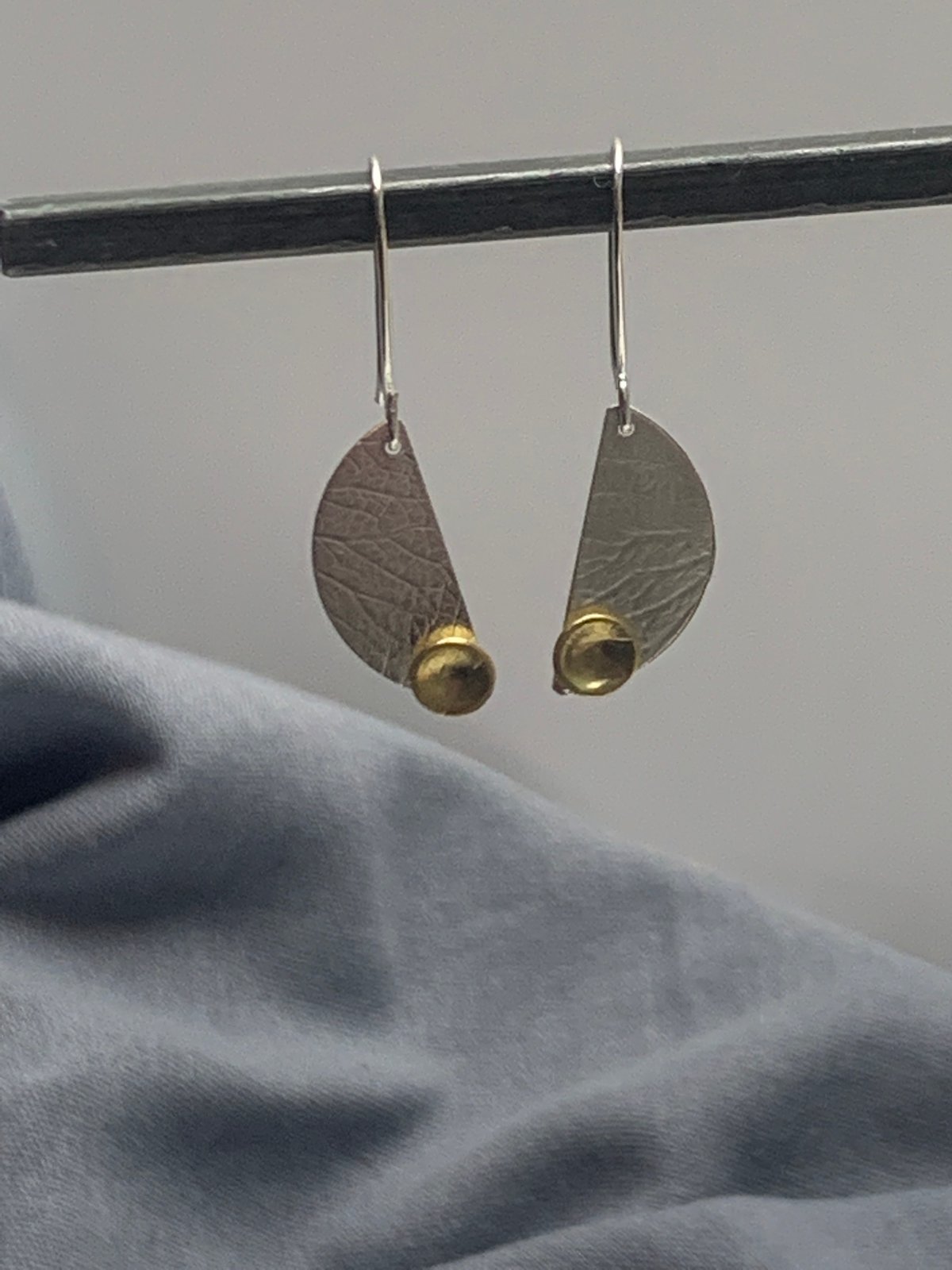 Image of Recycled sterling silver half moon dangly earrings 