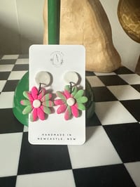 Image 2 of PINK MARBLED FLOWER STUDS | POLYMER CLAY EARRINGS