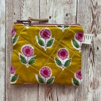 Image 3 of "Mustard & Pink Floral Block Print” Small OR Mini Quilted Zipper Bag