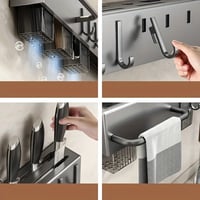 Image 4 of 60cm Wall-mounted Kitchen Organiser Shelf Spice Storage Rack Kitchen Knife Holder Wall 