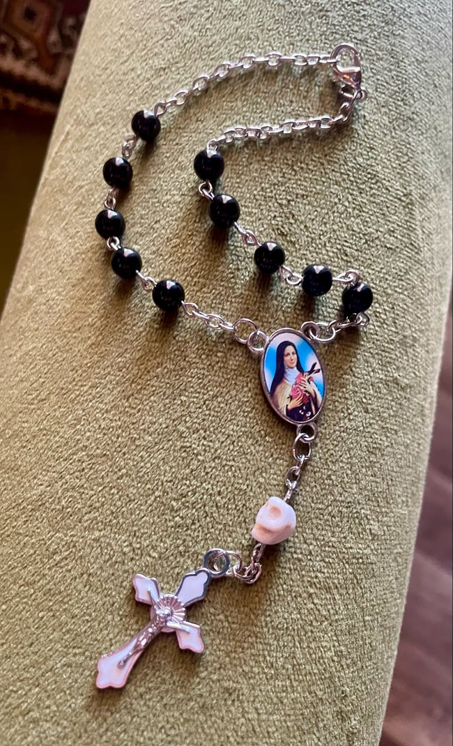 Traditional Car Rosary - Black with Skull