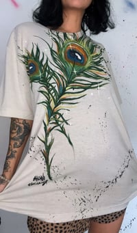 Image 3 of “PEACOCK FEATHER” CUSTOM HAND PAINTED T-SHIRT LARGE