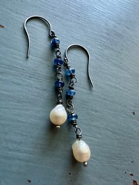 Image 6 of Akoya pearl and kyanite dangle earrings