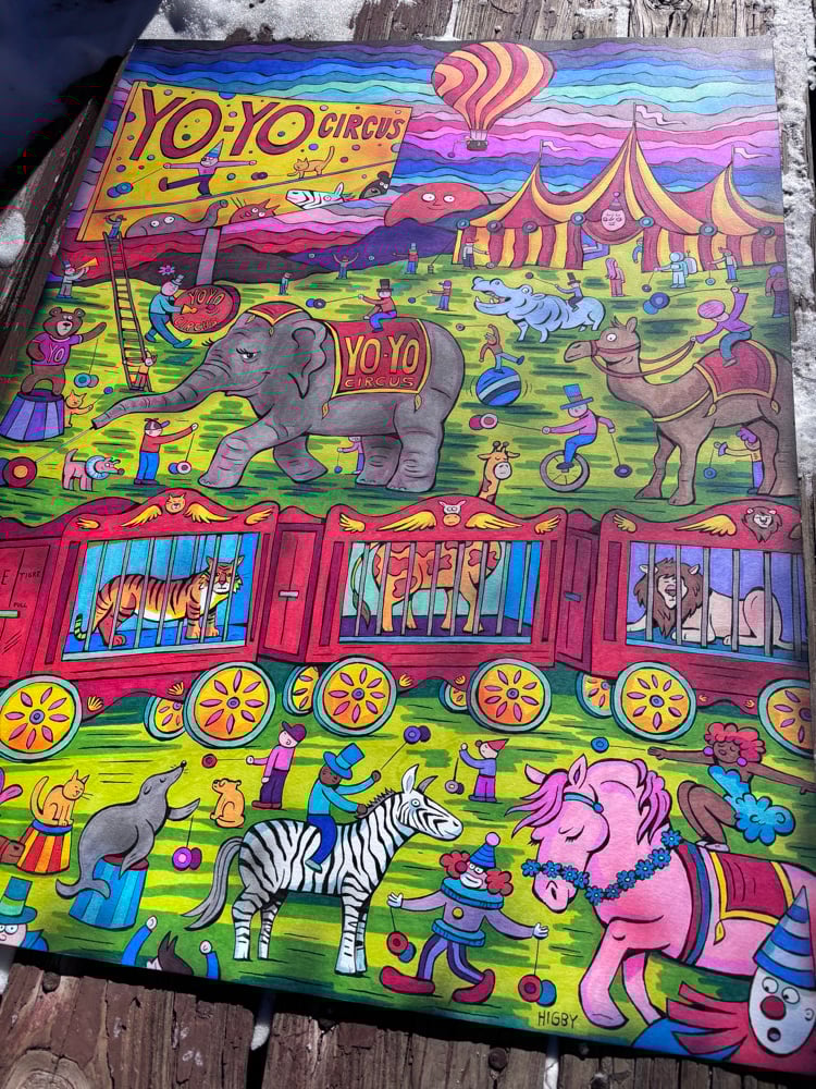Image of Yo-Yo Circus Original Ink Illustration 22x30