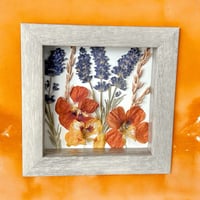 Image 3 of Lavender, Nasturtium, and Corn Tassels In 6" X 6" Shadow Box (Item# 202501S)