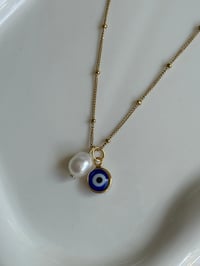 Image 1 of Dark Blue Evil Eye Pearl Necklace 