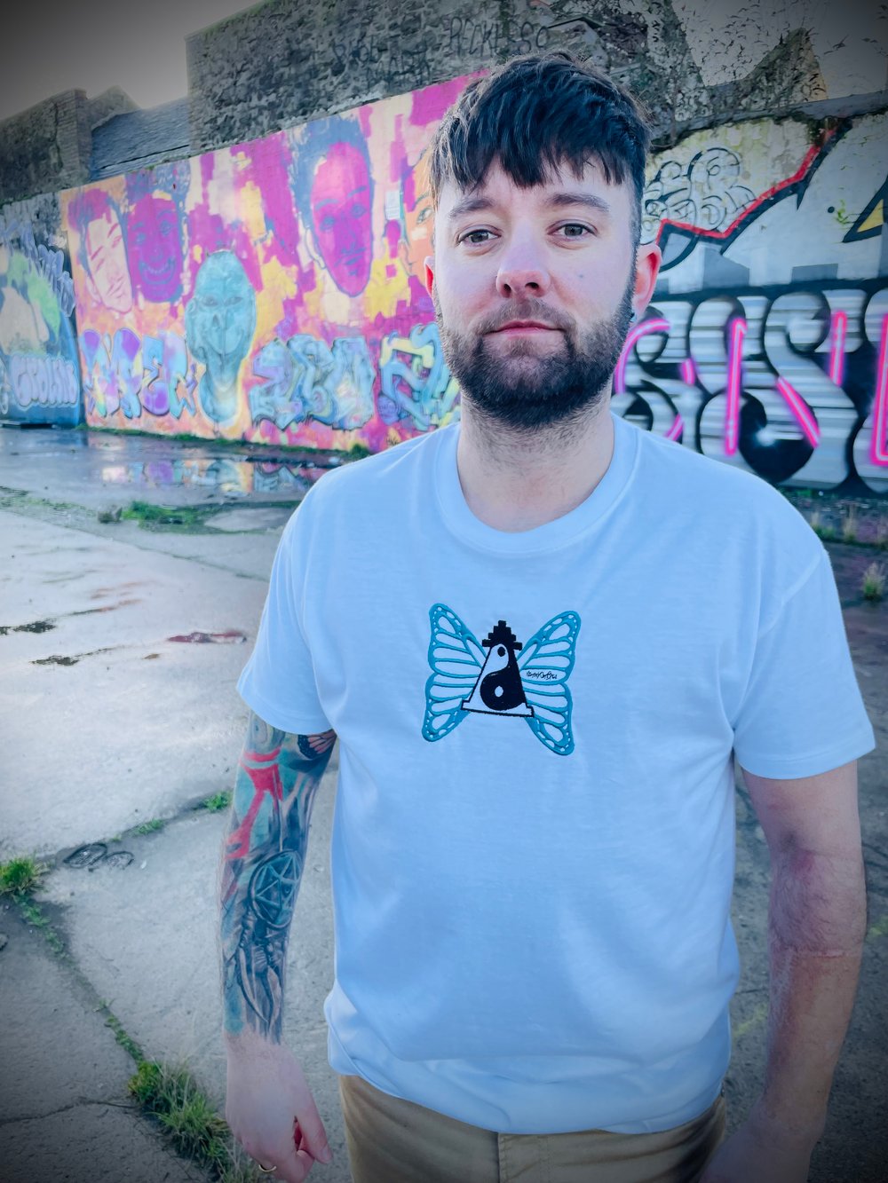 Image of White/Teal Butterfly Tee