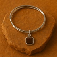 Glass Charm Silver Bangle Set 