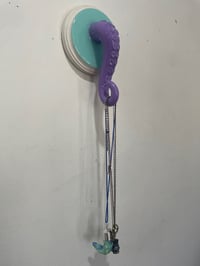 Image 4 of Purple tentacle on teal and white base Jewelry Holder