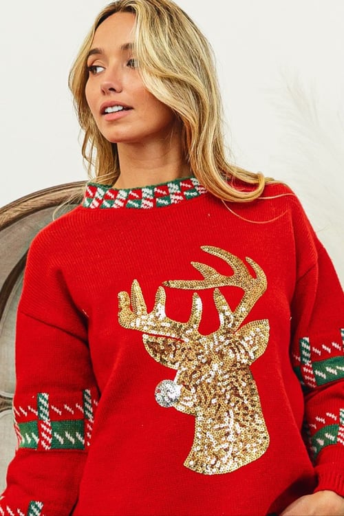 Image of SEQUIN REINDEER SWEATER 