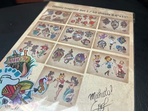 Image of 8”x10”  Disney Tik Inspired (Mixed) Travel Tattoo Flash 02 Std Cardstock 10 Sheet Set w/ Lines