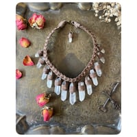 Image 2 of SALE - The Empress Necklace - Clear Quartz Crystals and Dusty Brown Leather