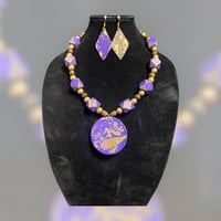 Image 1 of Purple and Gold Hand Painted Necklace Set