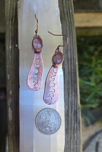 Image 3 of Electroformed moonphase rose quartz earrings