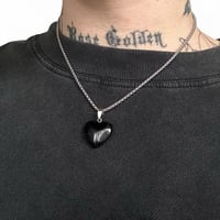 Image 1 of Black Tourmaline Crystal Heart Pendant 
