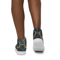 Image 3 of Blue and Gold Celestial Moons Design Women’s High Top Canvas Shoes