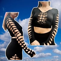 Image 1 of Slit Weave Long Sleeve Crop Top Front and Arms Made To Order