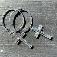 Image 2 of NEW* Rhinestone Cross & Hoop Earrings