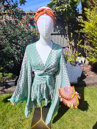 Image 1 of Porto co ord set - frilly wrap skirt and top 6-14 uk Green