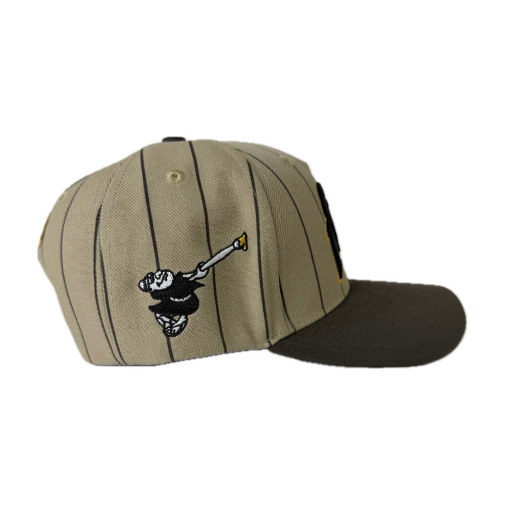 Image of "1904" Baseball Hat (Tan Pinstripe/Brown/Yellow Gold)
