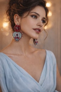 Image 2 of SALSA Boucles d’oreilles brodées Cœur Rubis