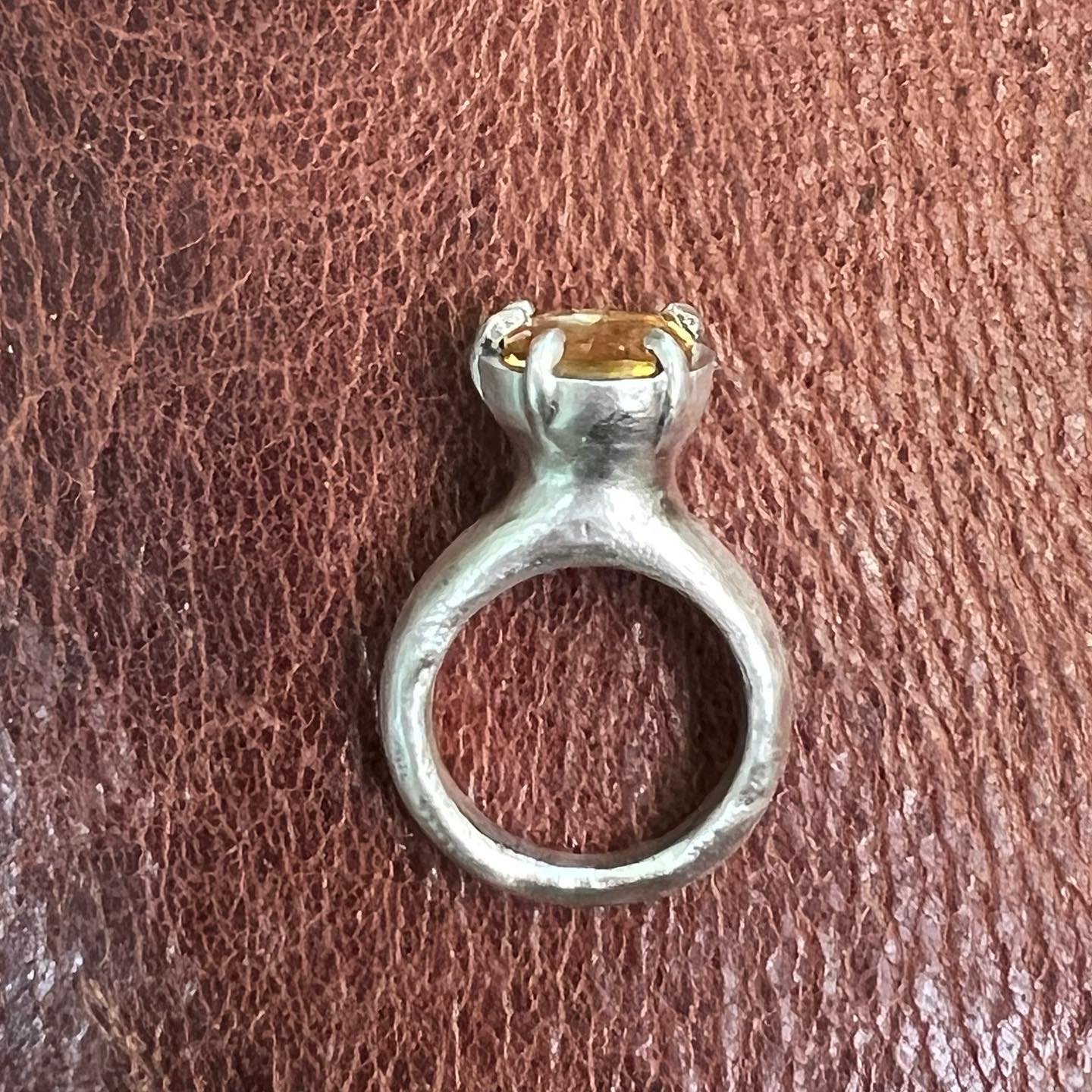 Image of Citrine with Heavy Claws: A Hand-carved Sterling Silver Ring, Size 6.5