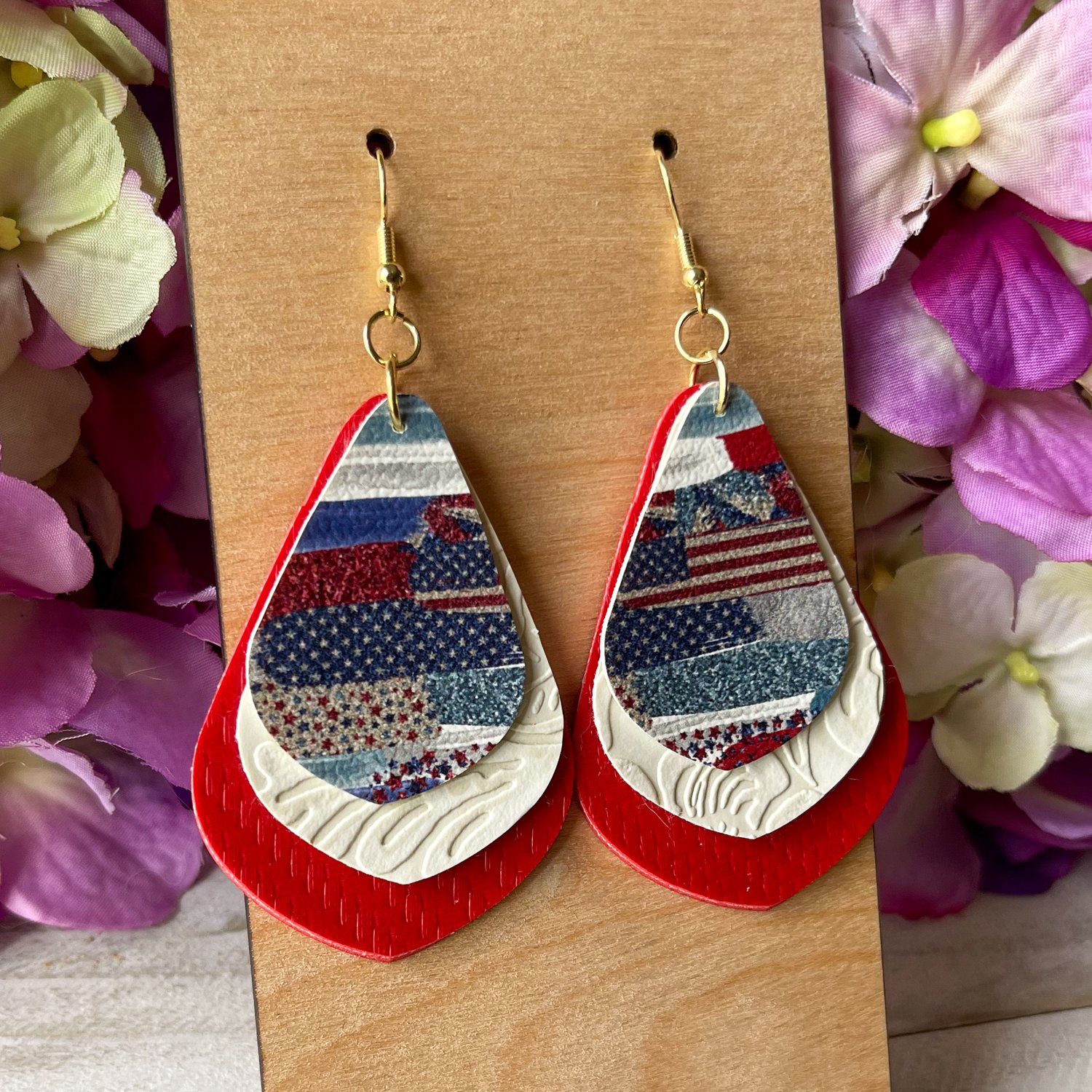 American Brushstrokes Teardrop Faux Leather Earrings