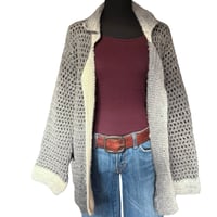 Image 1 of Hand Crochet Gray Cardigan Tunic - Long Sleeve - Women’s Size L
