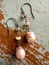 Image 17 of pinkish baroque pearl and opal earrings