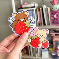 Image 4 of Rilakkuma + Korilakkuma Strawberry Glossy Vinyl Stickers