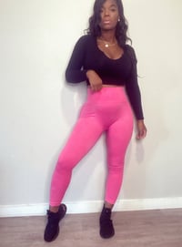 Image 5 of Ribbed Gym Leggings (pink rose) 