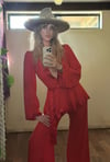 early 1970s OSSIE CLARK scarlet moss crepe trouser suit