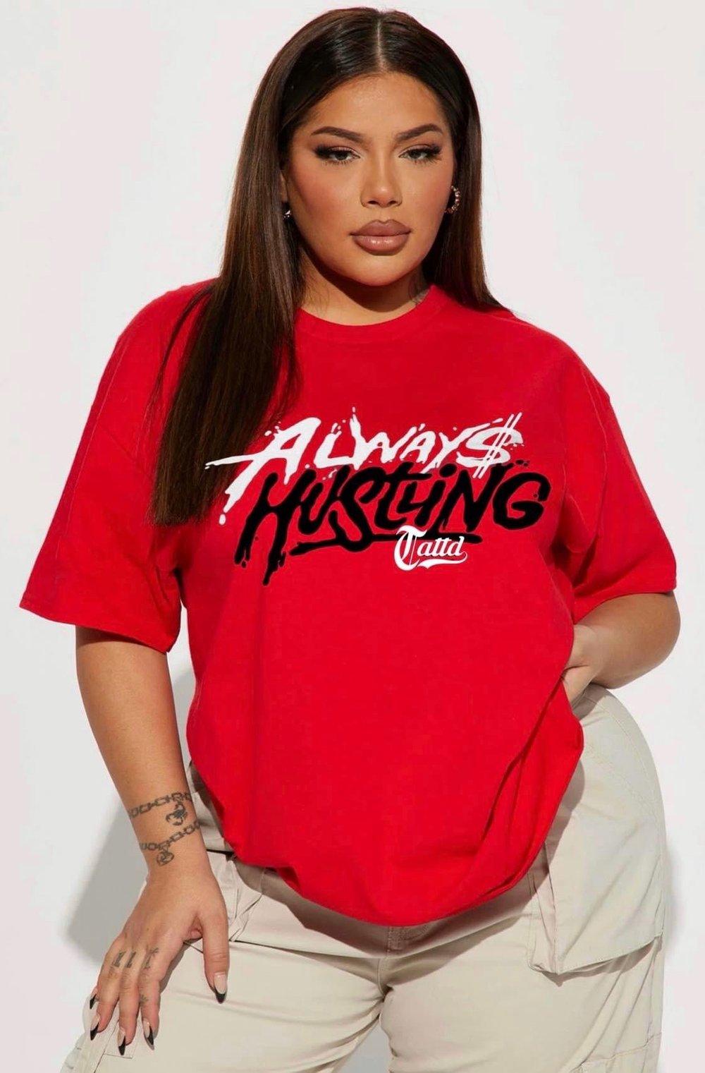 ALWAYS HUSTLING TATTD TEE RED