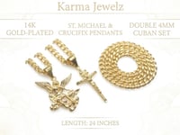 Image 3 of 4mm Cuban Link Double Chain Set 24” | 14K Gold Plated Necklace Set | Layered Cuban Chain Set