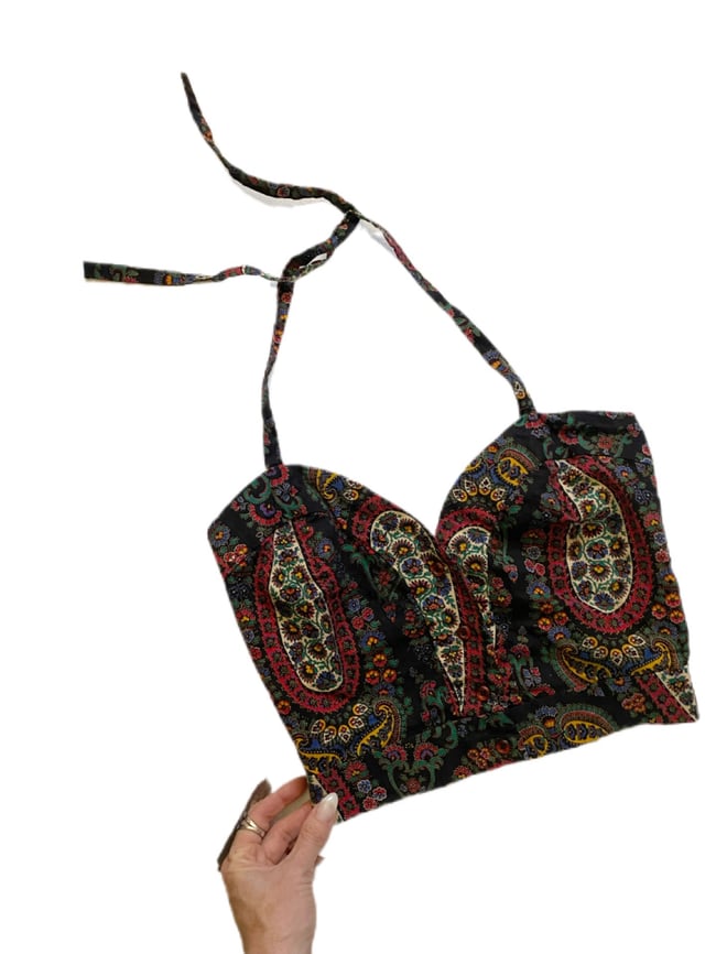 70d black paisley halter top