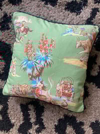 Image 3 of Western green cowboy cushion cover with black piping