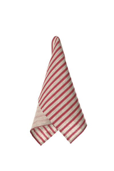 Image of Mulberry Red & Oatmeal Stripe Linen Tea Towels by Birdkage- set of 2