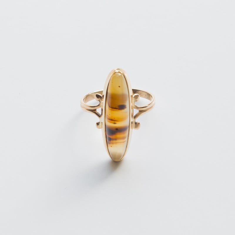 Image of Antique Gold and Moss Agate Navette Ring