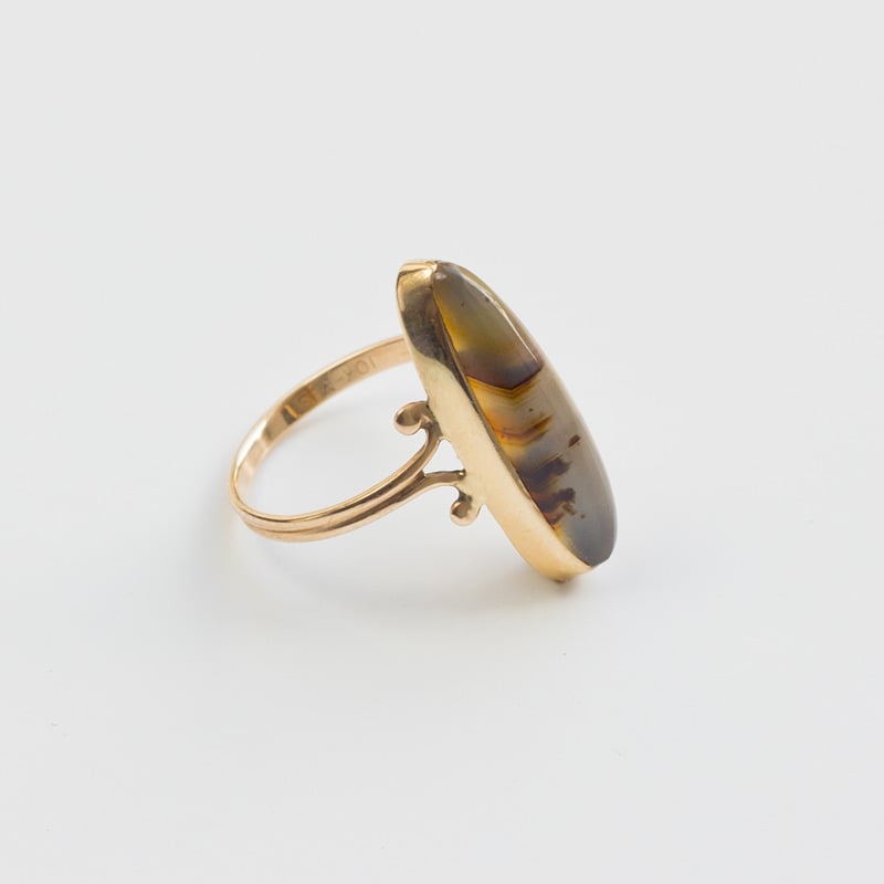 Image of Antique Gold and Moss Agate Navette Ring