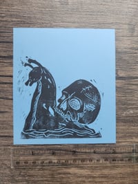 Image 4 of 'a leisurely death' - light blue & black one off BLOCKPRINT