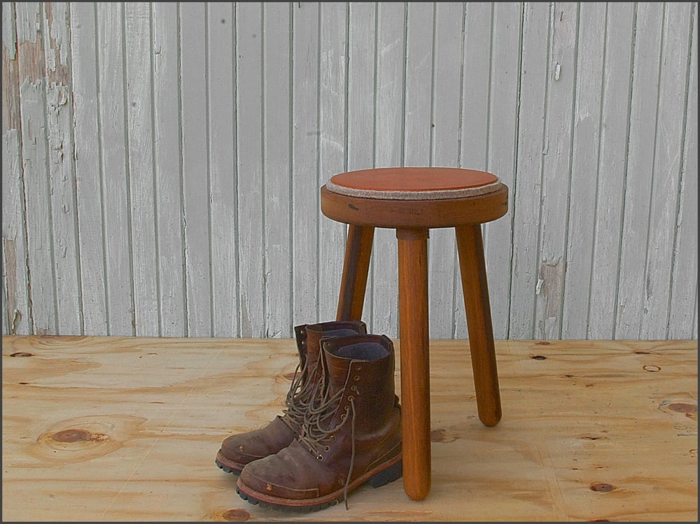 Image of felt + leather milking stool // custom built to order