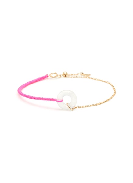 Image of WJB1-Neon pink White Jade donut half chain bracelet