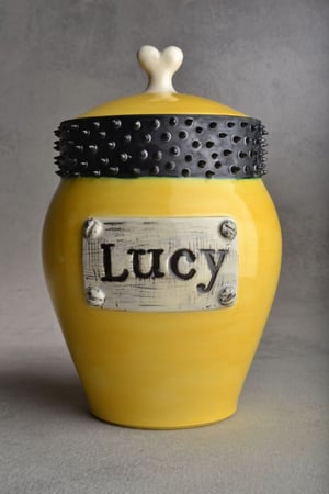 Image of Dog Treat Jar Yellow and Black Spiky Collared