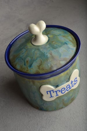 Image of Dog Treat Jar Green Blue Drippy "Muffin"